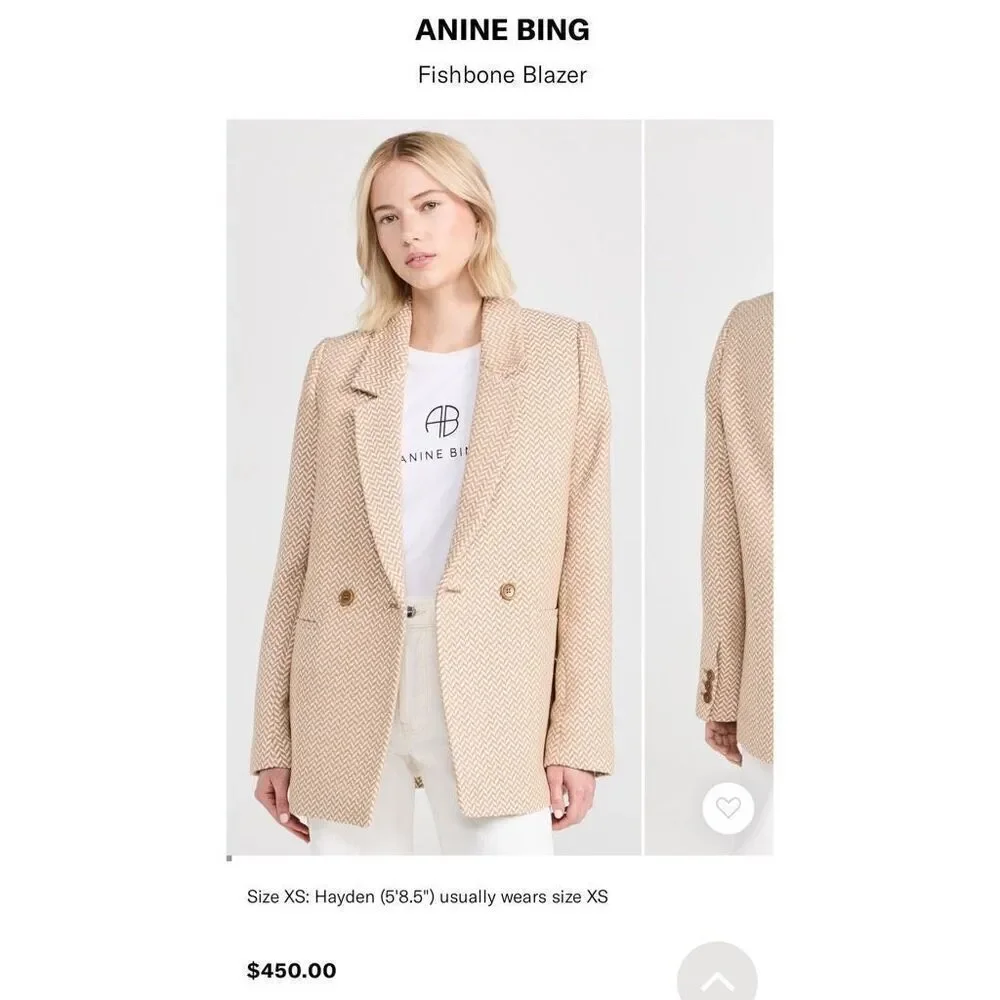 ANINE BING Fishbone Herringbone Pattern Blazer Jacket